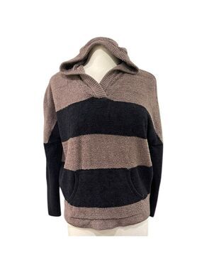 Barefoot Dreams Color Block Stripe Hooded Pullover Sweater Bamboo SZ S M